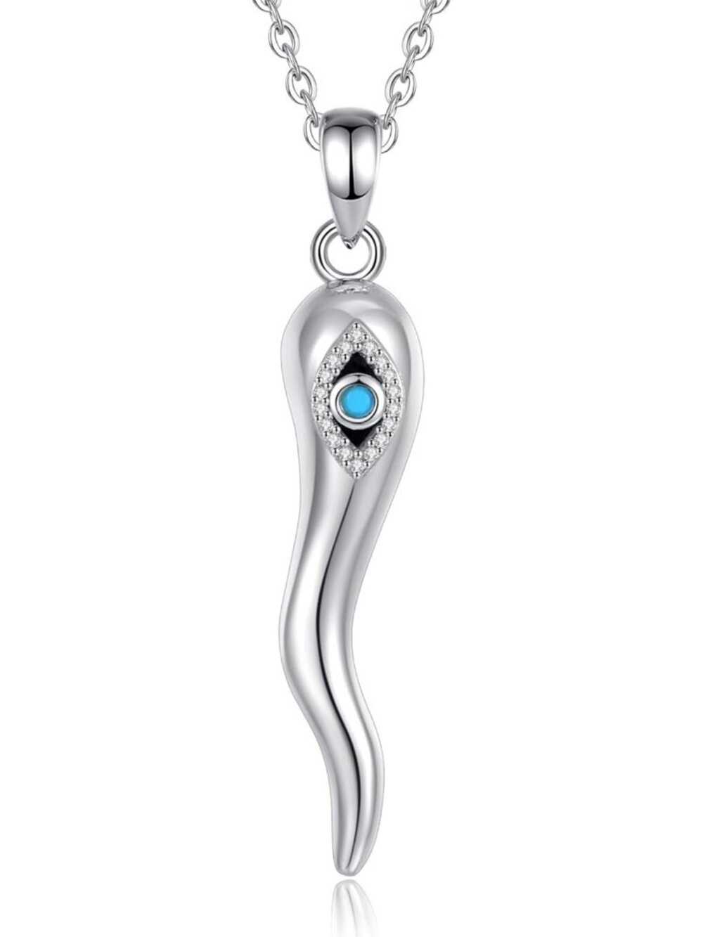 925 Sterling Silver Evil Eye Horn Necklace - Good Luck Protection Jewelry for